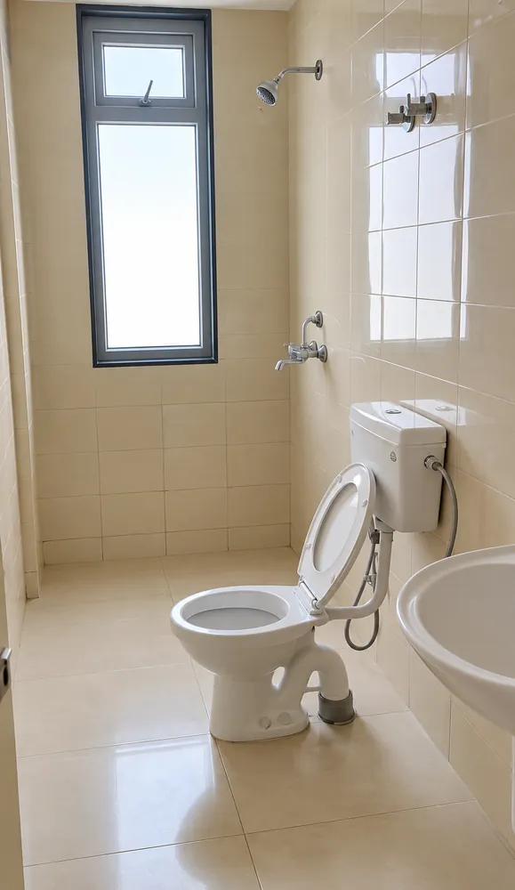 EWS flat bathroom, western toilet aur shower